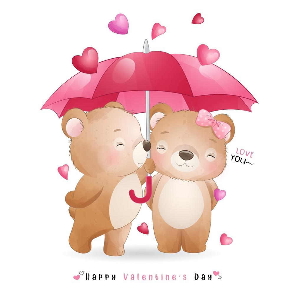 ours mignon doodle pour la saint valentin vecteur