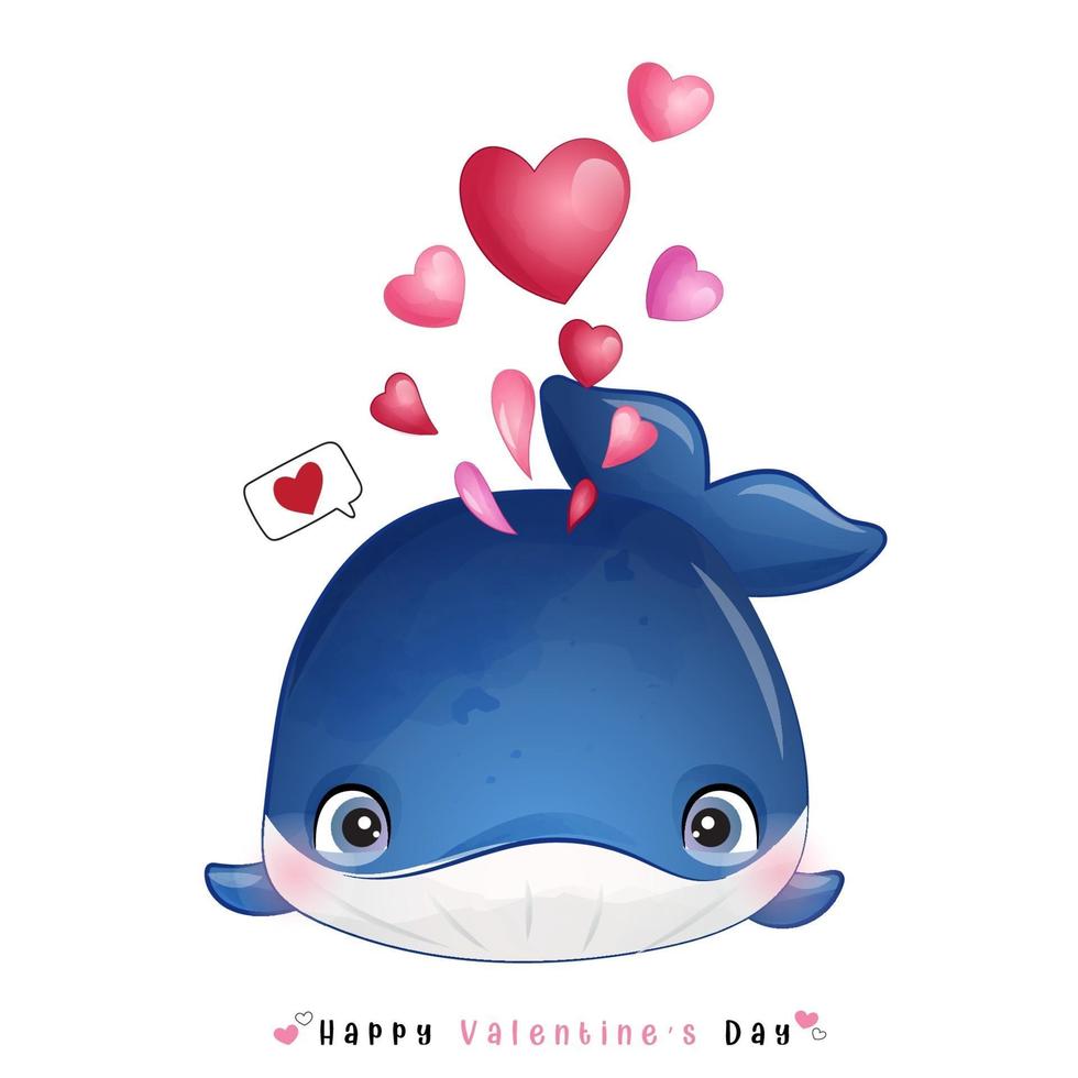 mignon, griffonnage, baleine, pour, saint valentin vecteur