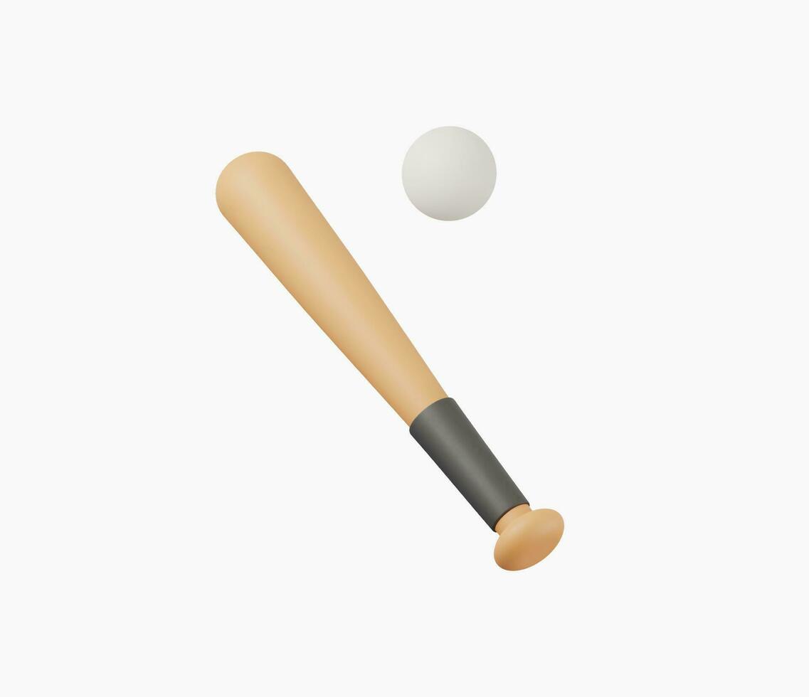 3d réaliste en bois base-ball chauve souris et Balle vecteur illustration