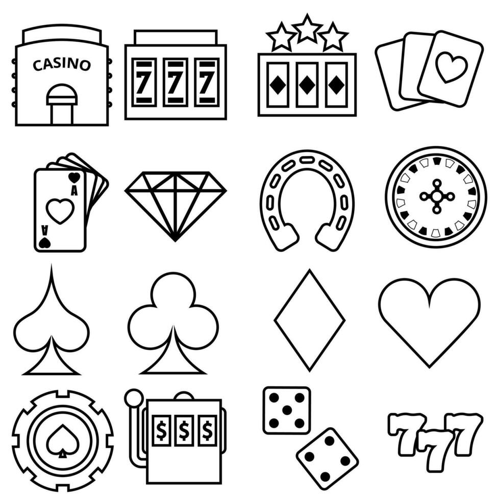 casino vecteur icône ensemble. jeux d'argent en relation illustration signe collection. roulette symbole. fente logo.