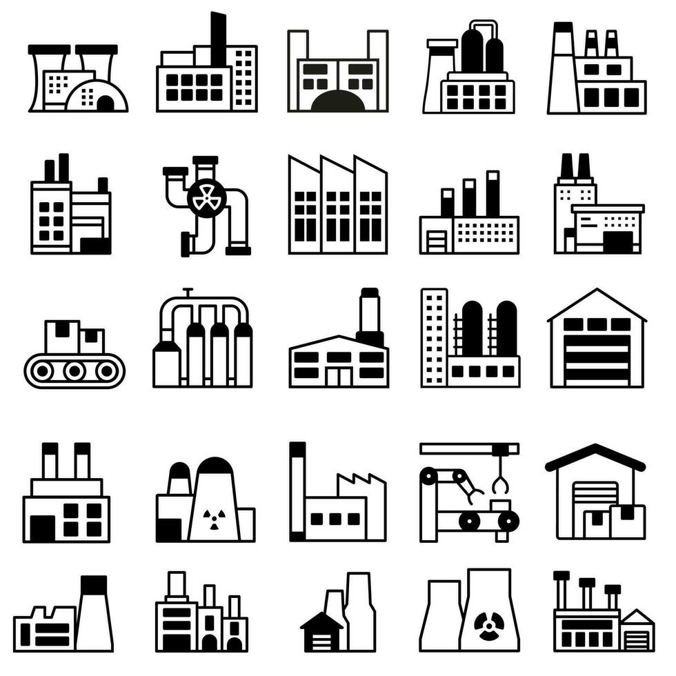 usine icône vecteur ensemble. productions illustration signe collection. fabrication symbole. industrie logo.