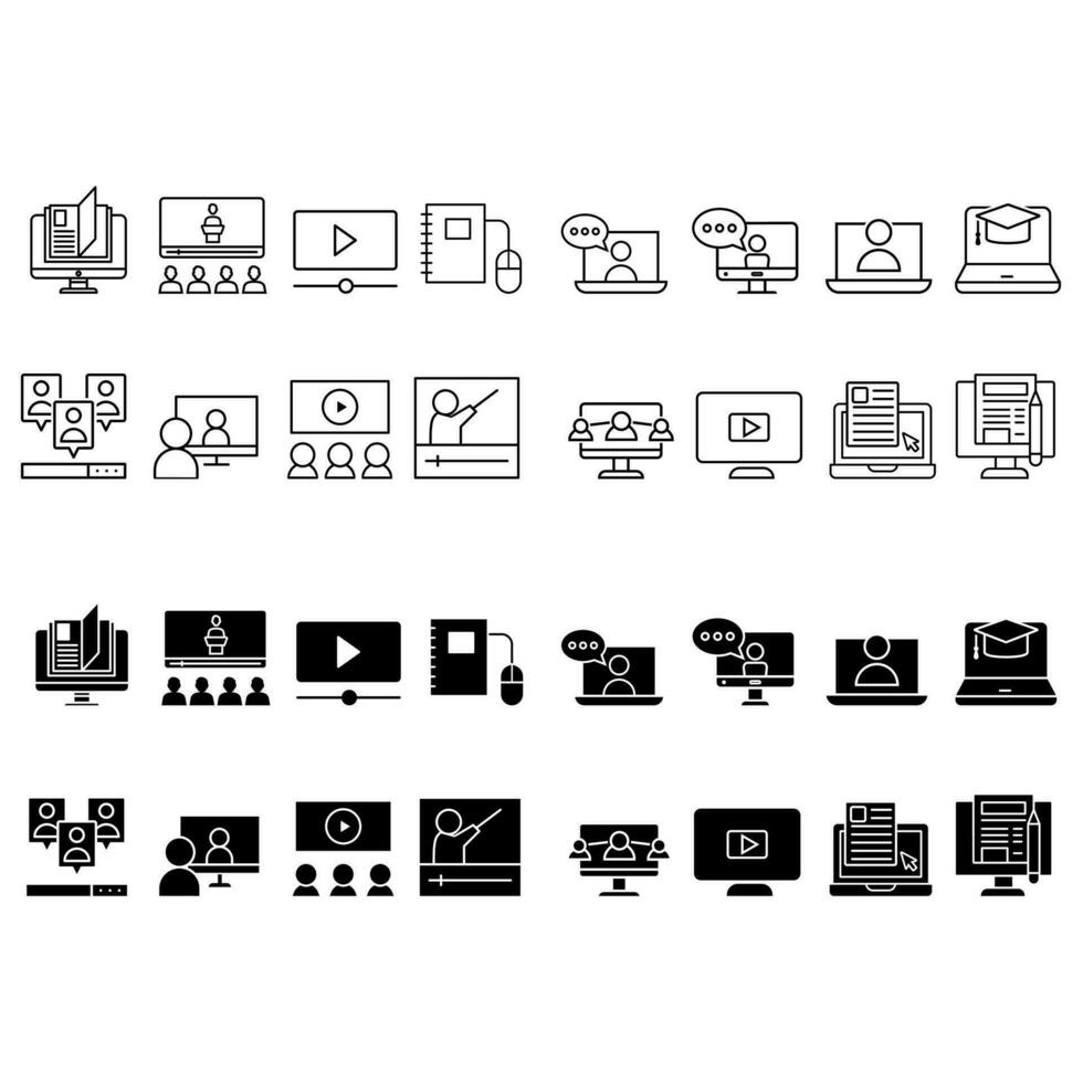 en ligne apprentissage icône vecteur ensemble. séminaire en ligne illustration signe collection. la toile école symbole.