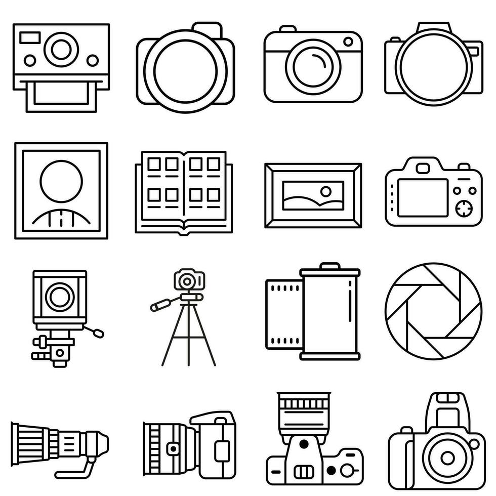 photo caméra icône vecteur ensemble. la photographie studio illustration signe collection. film symbole.