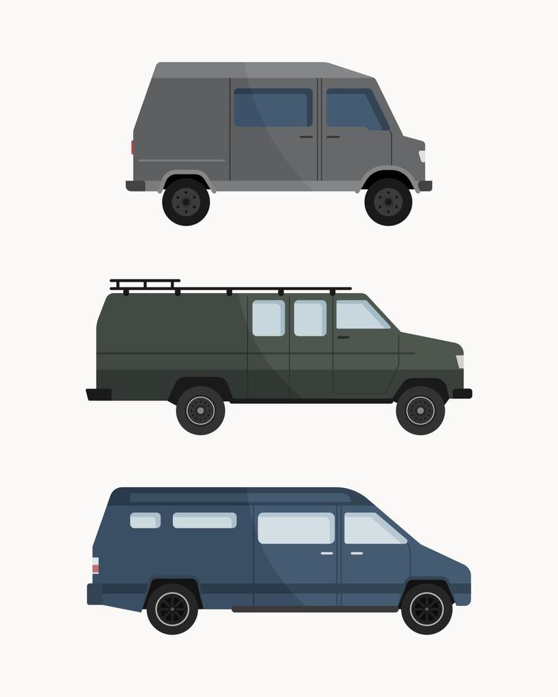 ensemble de voitures fourgonnettes. voitures de camping-car. véhicules en illustration vectorielle design plat. vecteur