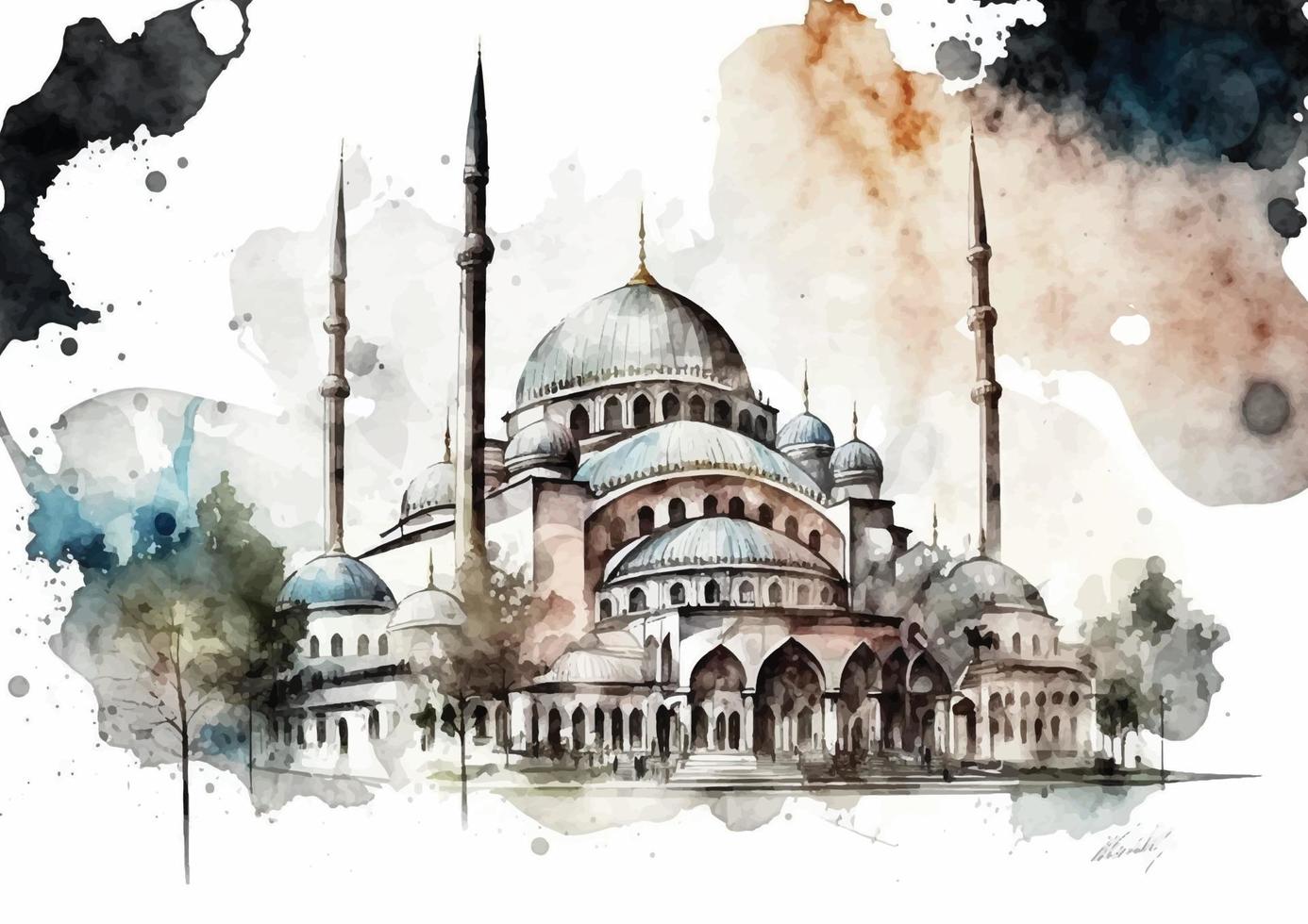 aquarelle vecteur illustration de selimiye la mosquée élégance