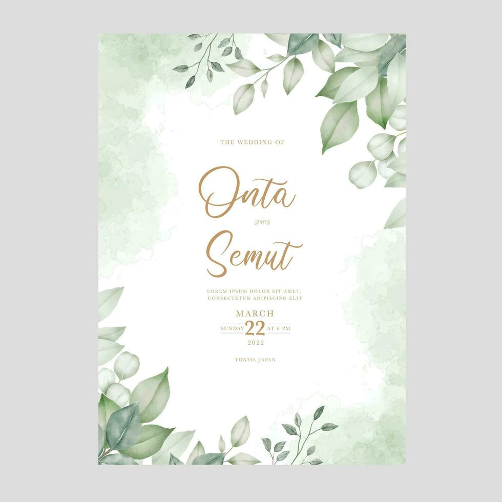 magnifique vert feuilles aquarelle mariage invitation carte modèle vecteur