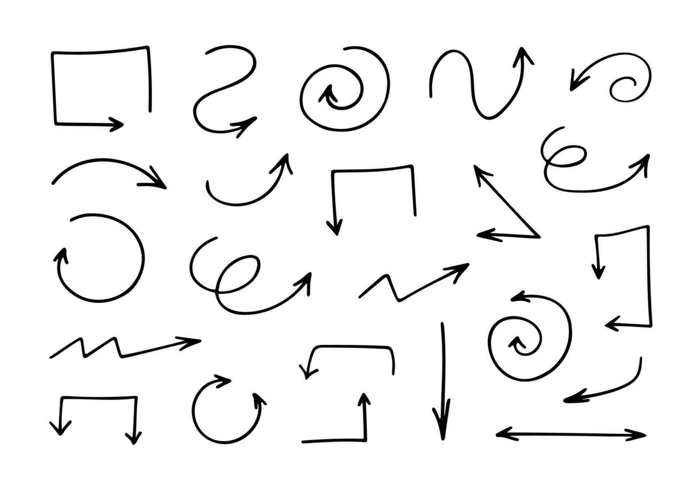 ensemble de vecteur flèches. main tiré conception éléments, différent formes isolé sur blanc Contexte.