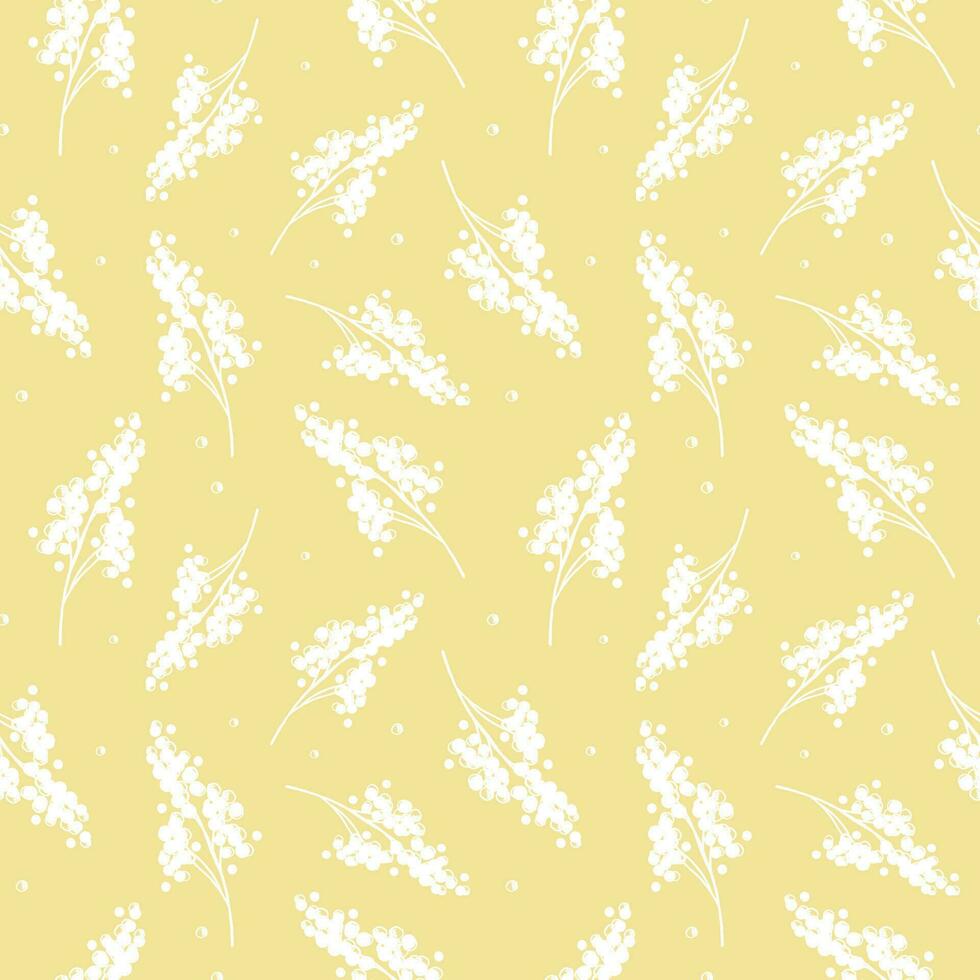 mignonne sans couture répéter modèle avec mimosa fleurs sur Jaune arrière-plan, Frais printemps floral motif. acacia modèle dans modèle pour textile, emballage papier et emballage conception. vecteur