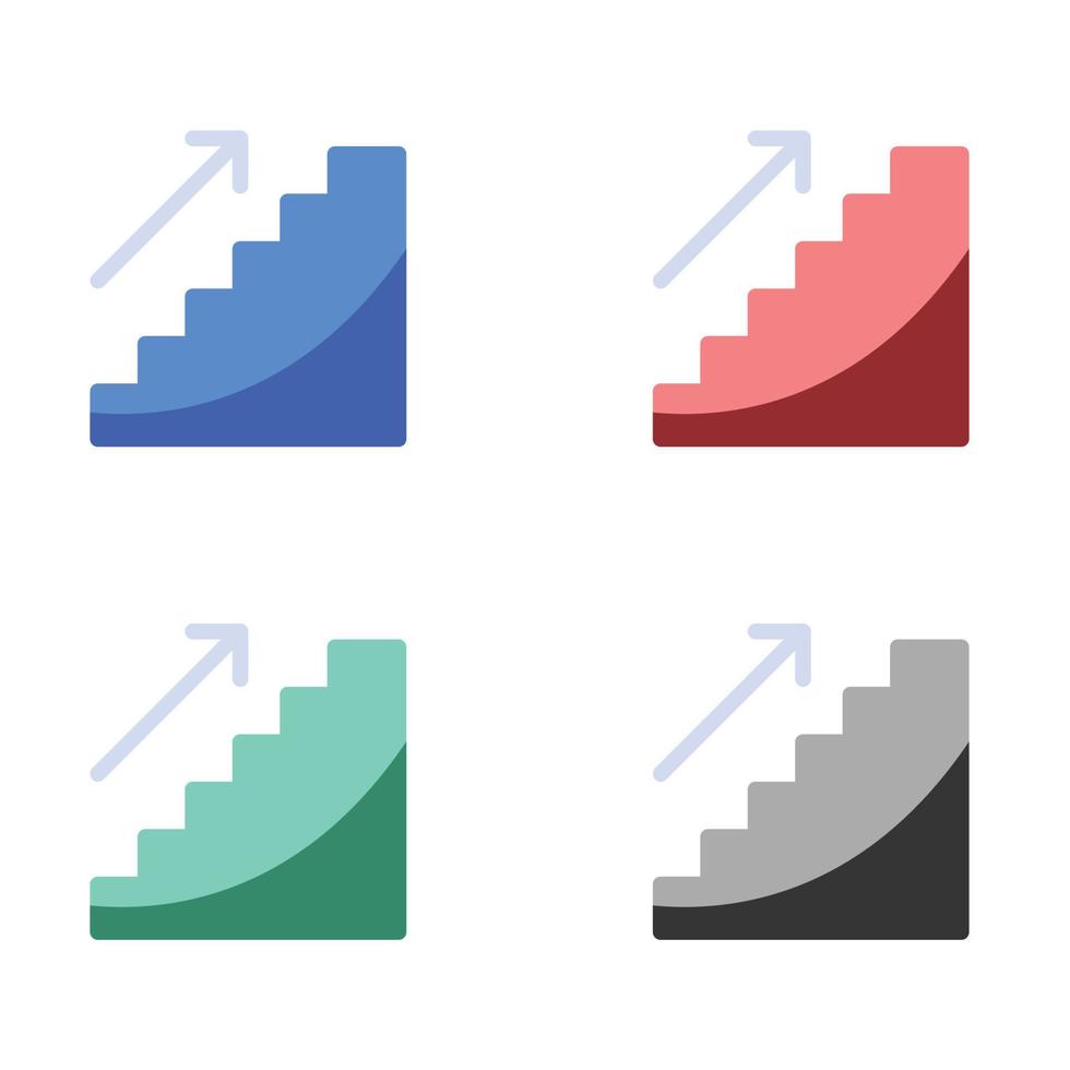 en haut le échelle icône, le progrès icône, croissance bars graphique avec en hausse La Flèche icône, escaliers avec La Flèche Icônes dans plusieurs couleurs vecteur