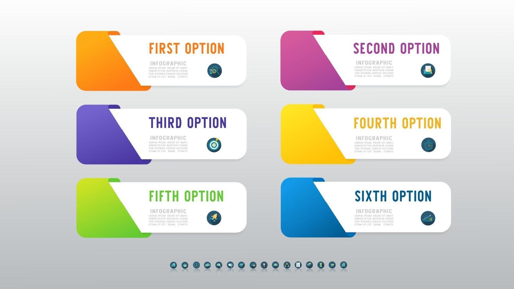 modèle d'infographie de présentation entreprise 6 options avec conception d'icône marketing. vecteur