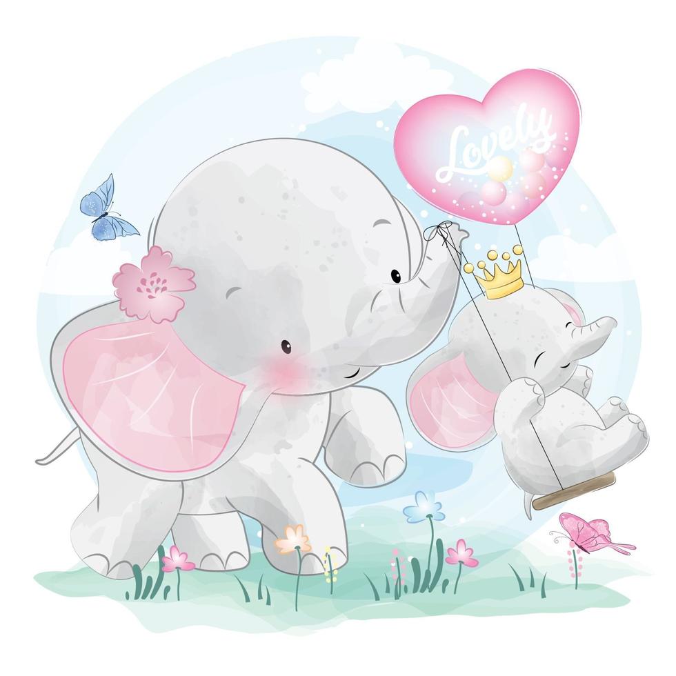 éléphants mignons avec illustration de balançoire vecteur