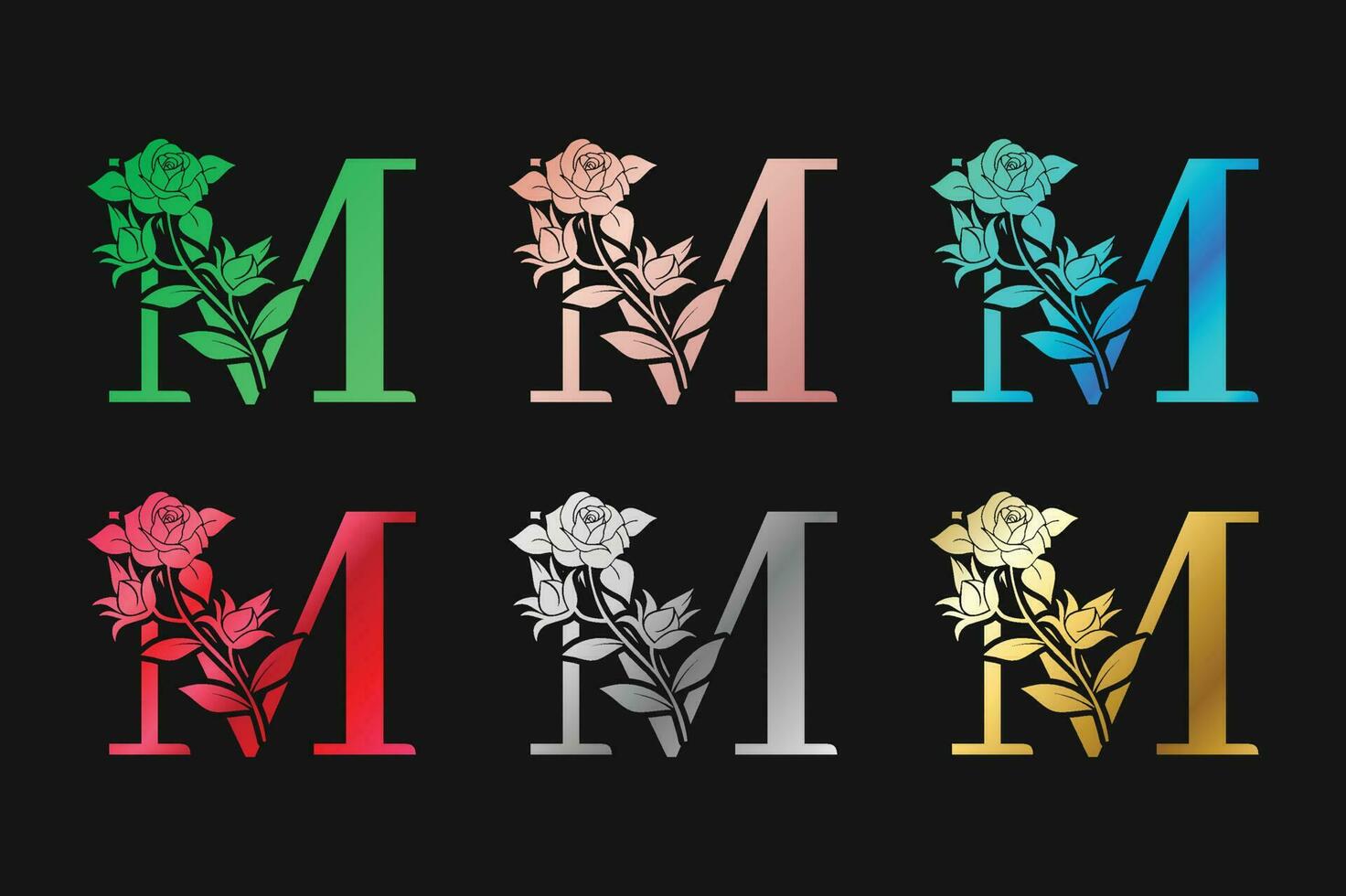 alphabet lettre m avec fleurs et feuilles vecteur