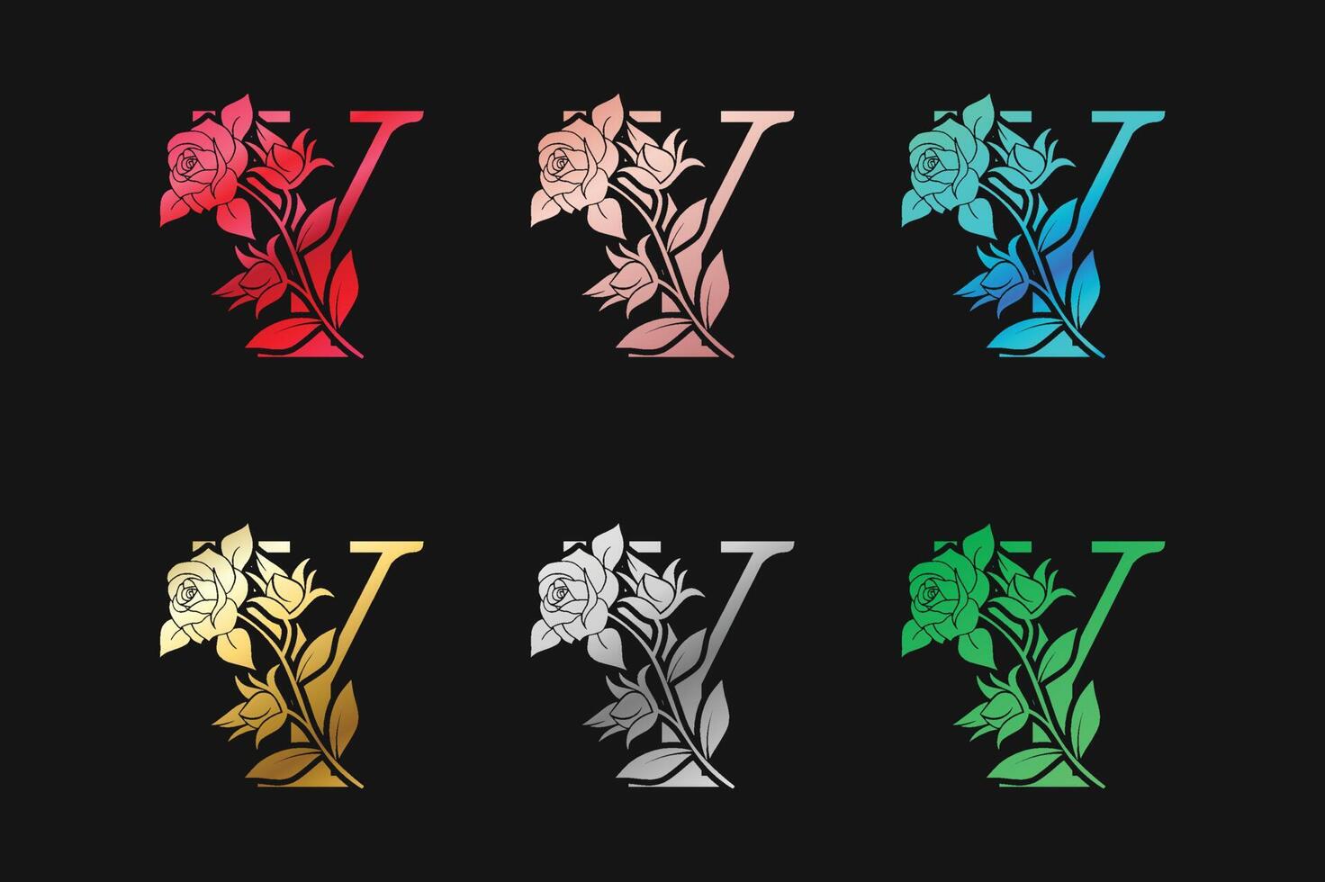 alphabet lettre y avec fleurs et feuilles vecteur