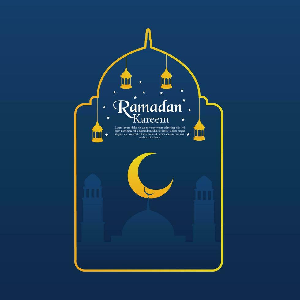 Ramadan kareen vecteur affiche plat art avec mosquée condamner et pendaison lanterne dans Contexte croissant lune et étoilé ciel nuit conception isolé gratuit modifiable pour contenu Matériel atout