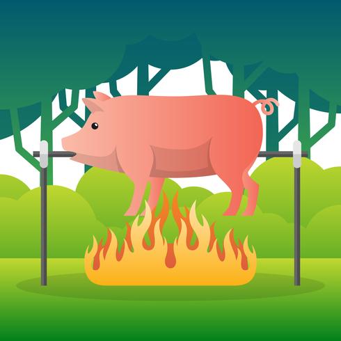 Rôti de porc sur une illustration de feu vecteur