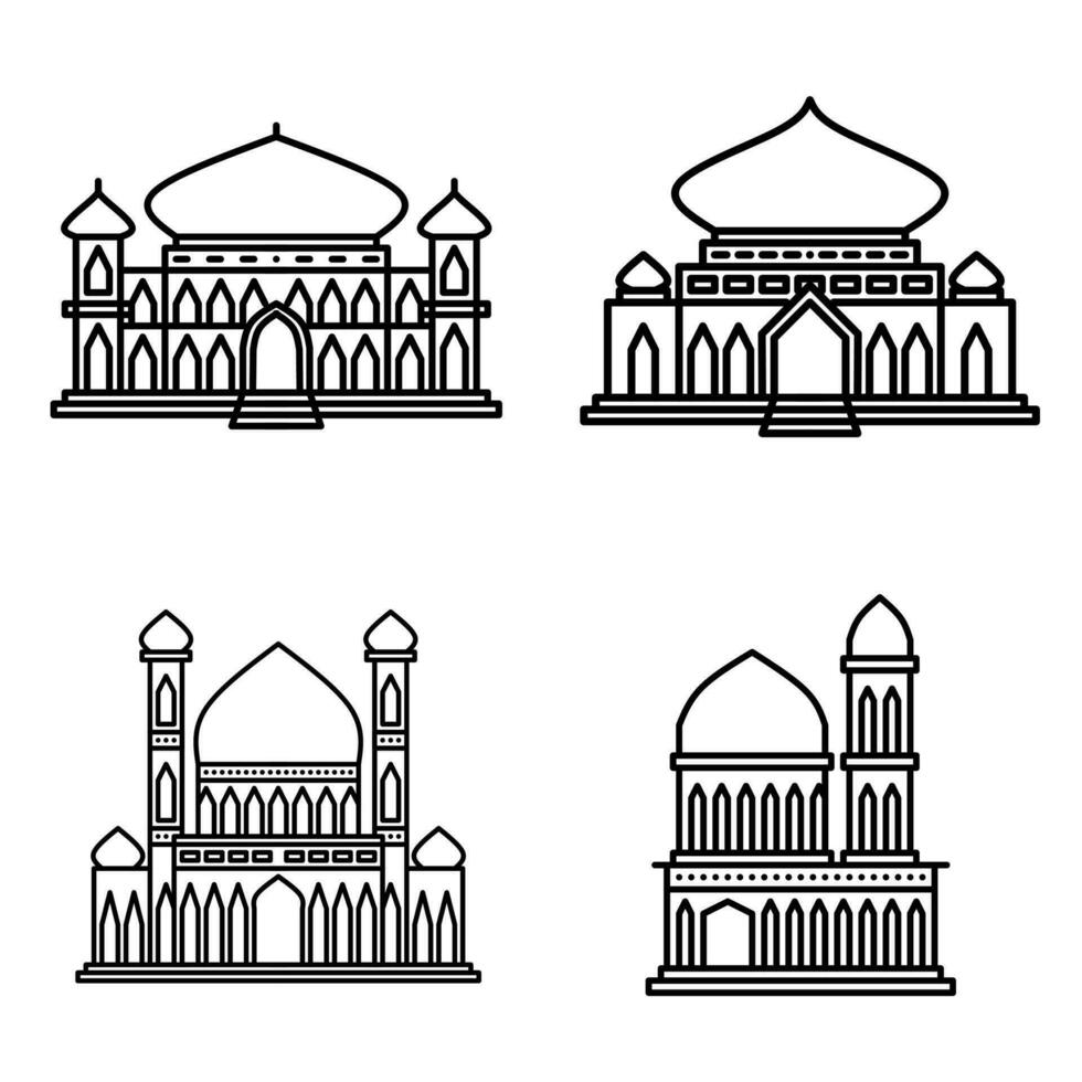 une ensemble de mosquée ligne dessins, parfait pour image livres ou salutation carte ornements vecteur