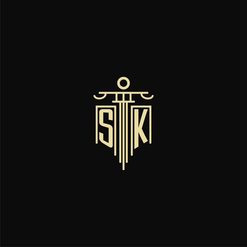 sk initiale monogramme pour avocats logo avec pilier conception des idées vecteur