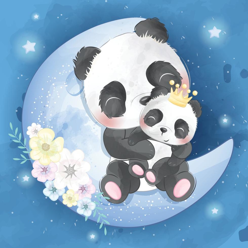 illustration mignonne mère et bébé panda vecteur