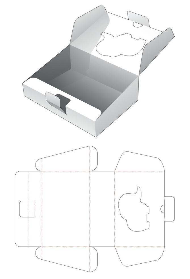 boîte à rabat inclinée en carton avec gabarit de découpe de fenêtre en forme d'élépant vecteur