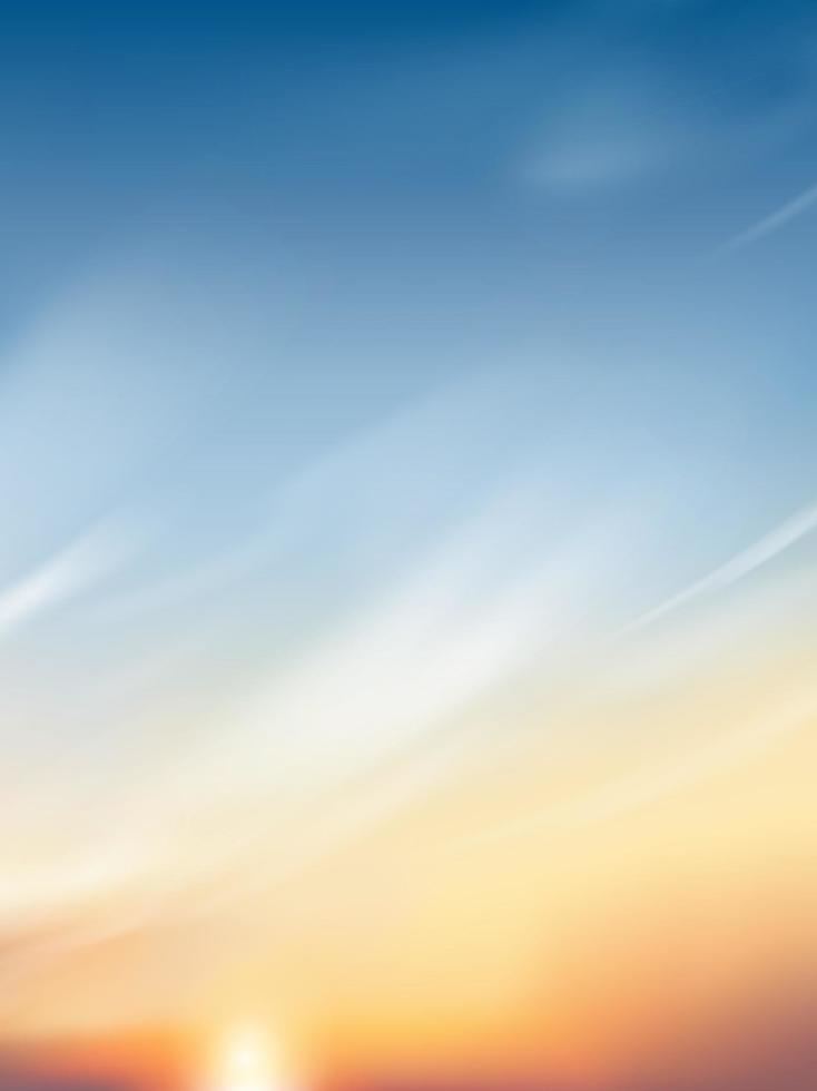 le coucher du soleil ciel avec nuage dans bleu, orange, jaune Couleur arrière-plan, dramatique crépuscule paysage avec le coucher du soleil dans soirée, vecteur horizon lever du soleil dans Matin bannière de lumière du soleil pour quatre saison toile de fond bannière