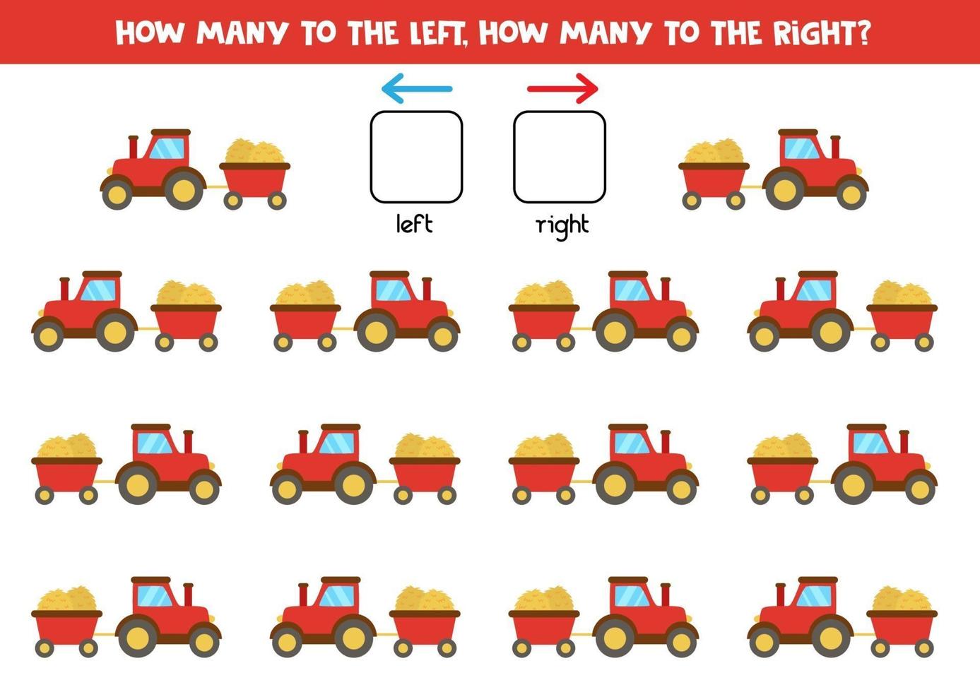 gauche ou droite avec tracteur et remorque. feuille de calcul logique pour les enfants d'âge préscolaire. vecteur