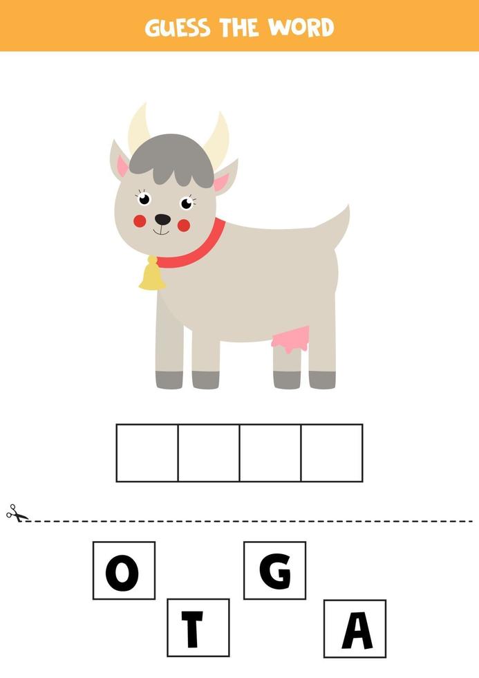 jeu d'orthographe pour les enfants. dessin animé mignon chèvre. vecteur
