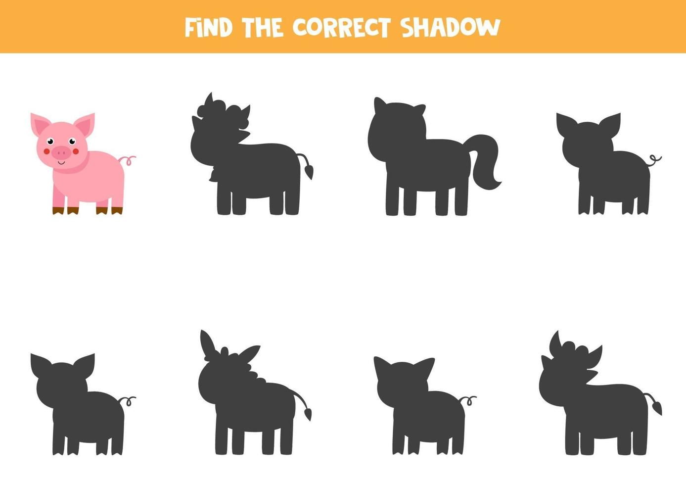 trouver la bonne ombre de cochon mignon. puzzle logique pour les enfants. vecteur