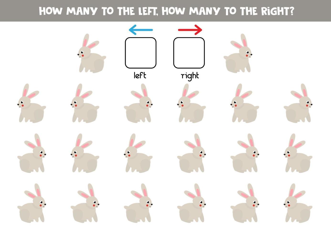 à gauche ou à droite avec un lapin mignon. feuille de calcul logique pour les enfants d'âge préscolaire. vecteur