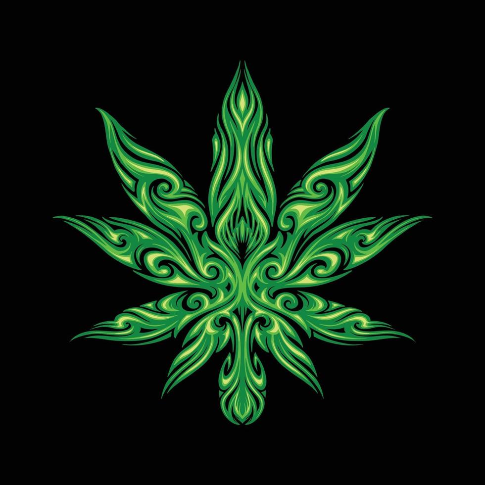 illustration de tatouage tribal feuille de cannabis vecteur
