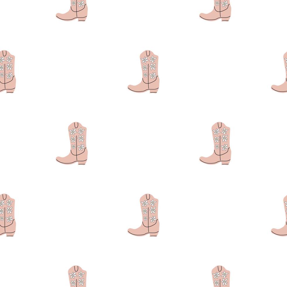 bottes de cow-boy avec motif sans couture d'ornement. thème de l'ouest sauvage. illustration vectorielle tendance colorée dessinée à la main sur fond blanc vecteur