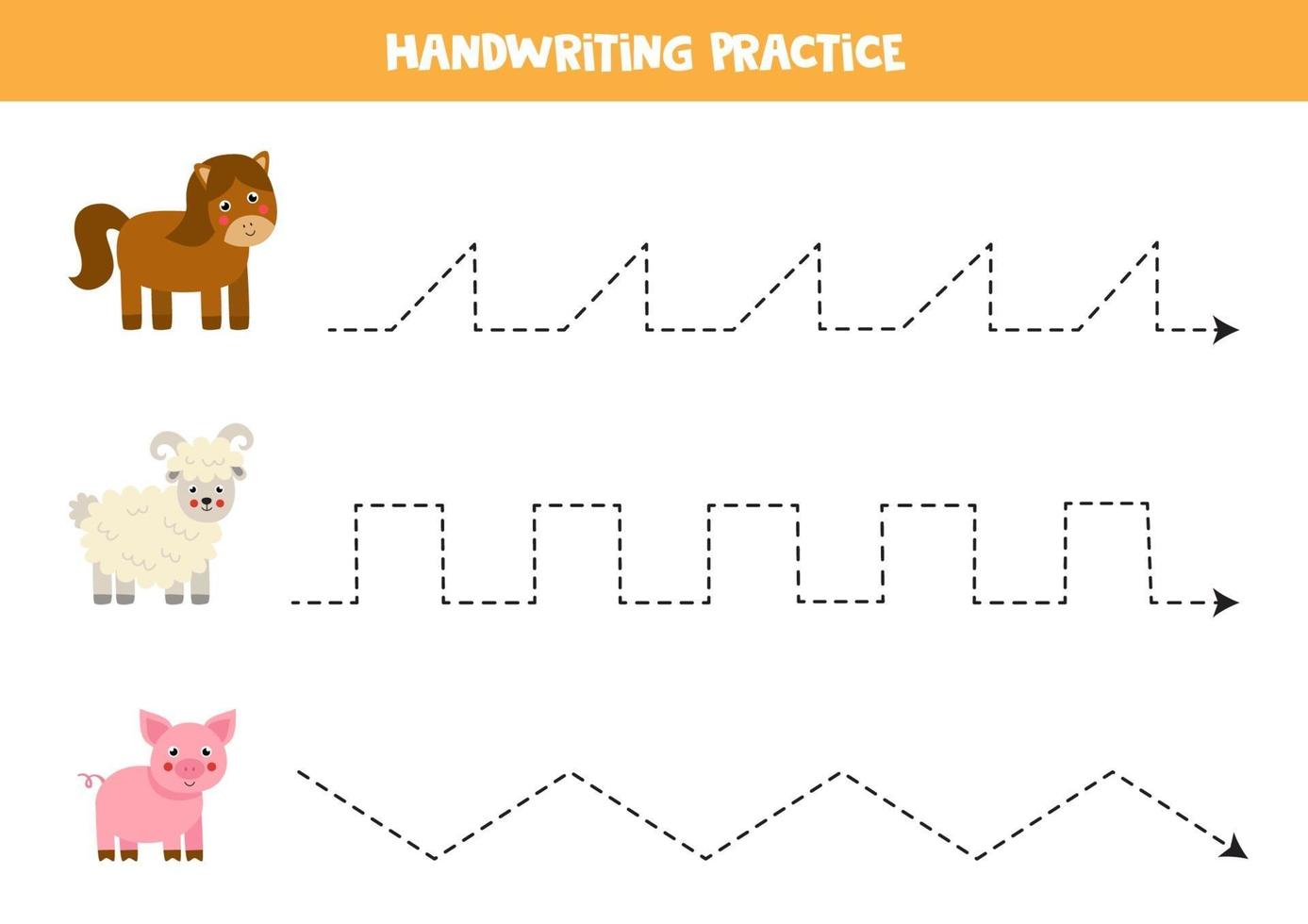 tracez les lignes avec des animaux de la ferme. pratique de l'écriture. vecteur