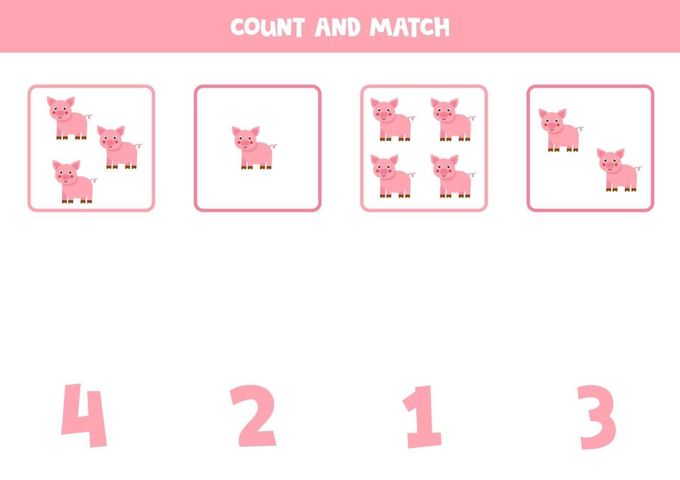 jeu de comptage avec des cochons de dessin animé. feuille de calcul mathématique. vecteur