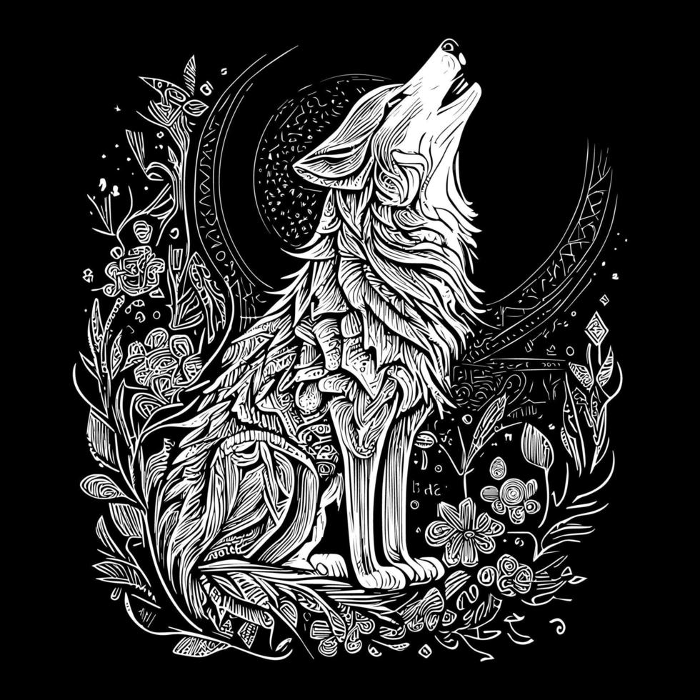 hurlement Loup illustration typiquement dépeint une Loup avec ses tête incliné en haut vers le lune, émettant une hanté et puissant hurler. il symbolise force, loyauté, et sauvagerie vecteur