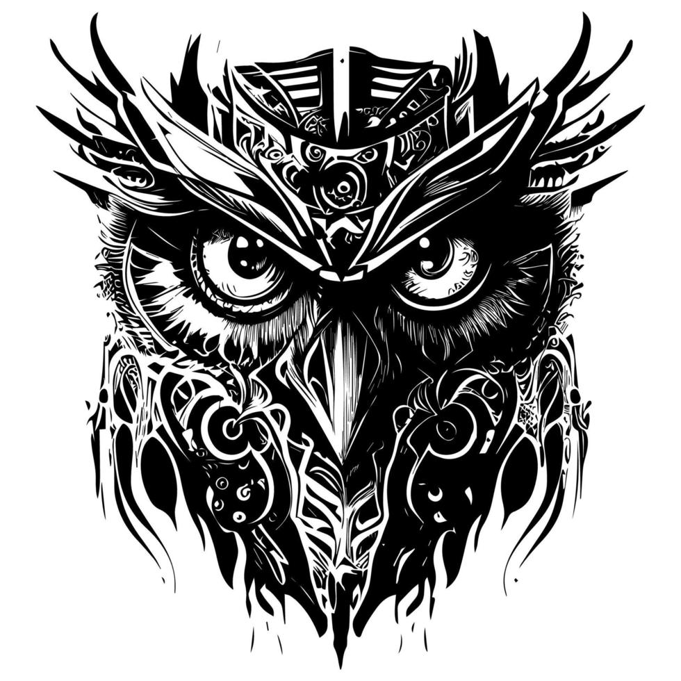 Mecha hibou est une futuriste mécanique hibou avec embrasé yeux, tranchant serres, et une lisse conception. c'est une parfait mélange de La technologie et la nature vecteur