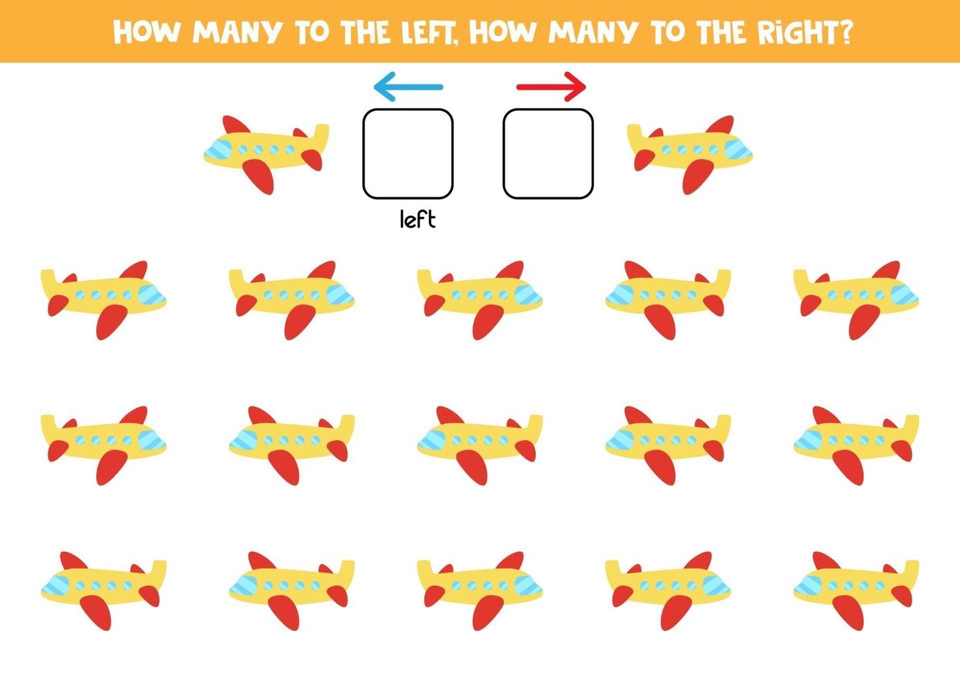 gauche ou droite avec avion. feuille de calcul logique pour les enfants d'âge préscolaire. vecteur