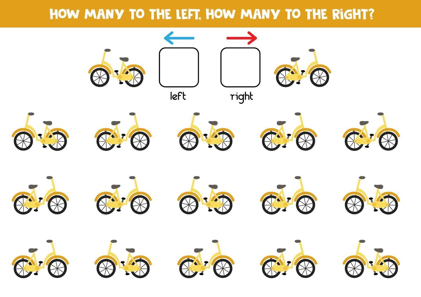 à gauche ou à droite avec un vélo. feuille de calcul logique pour les enfants d'âge préscolaire. vecteur
