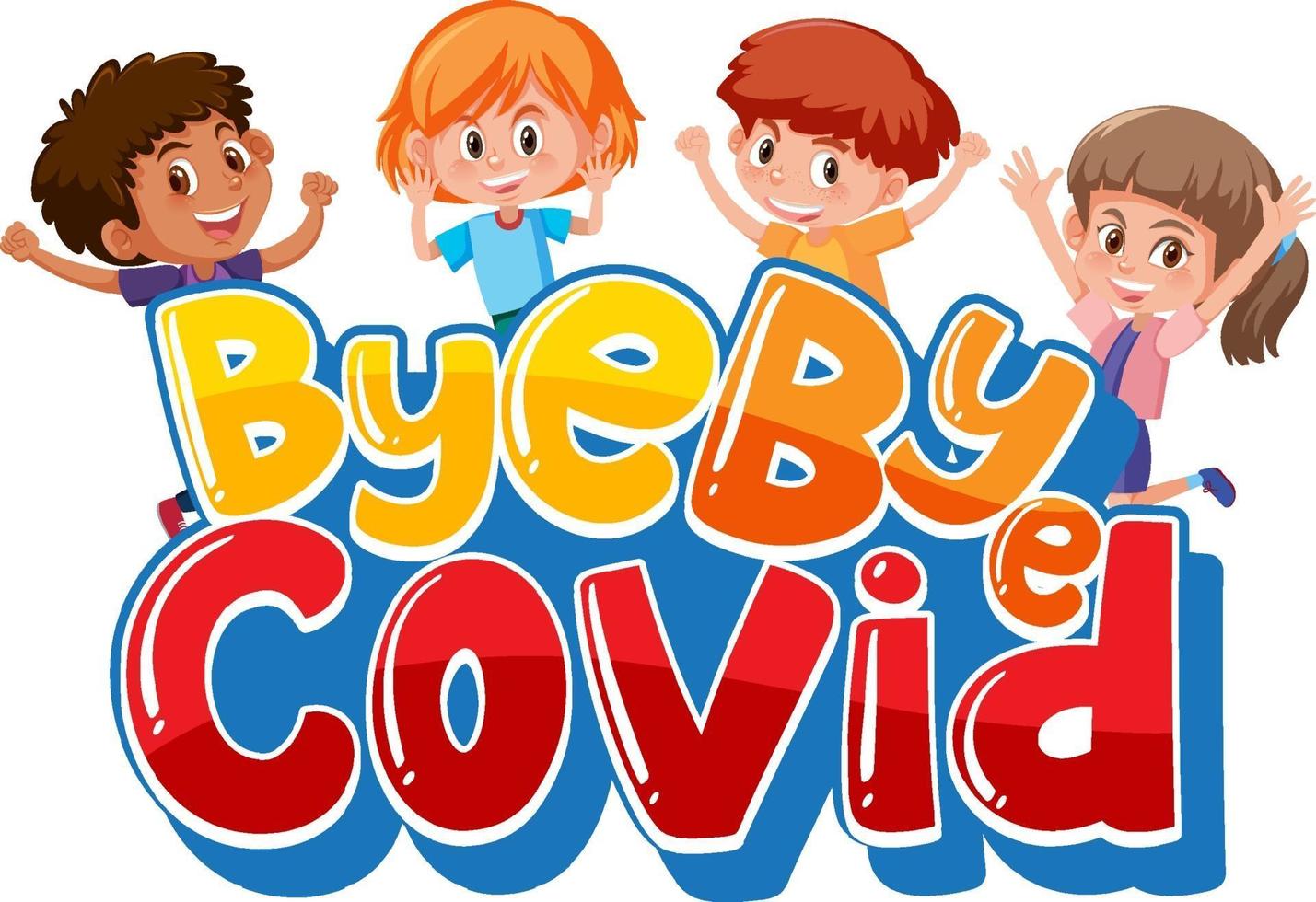 bye bye covid police avec de nombreux personnages de dessins animés pour enfants vecteur