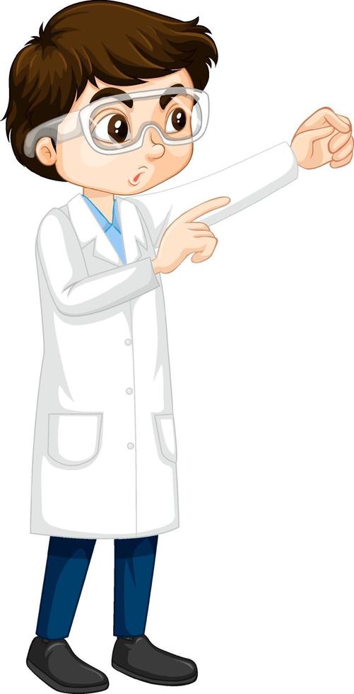 un garçon portant un personnage de dessin animé de blouse de laboratoire vecteur
