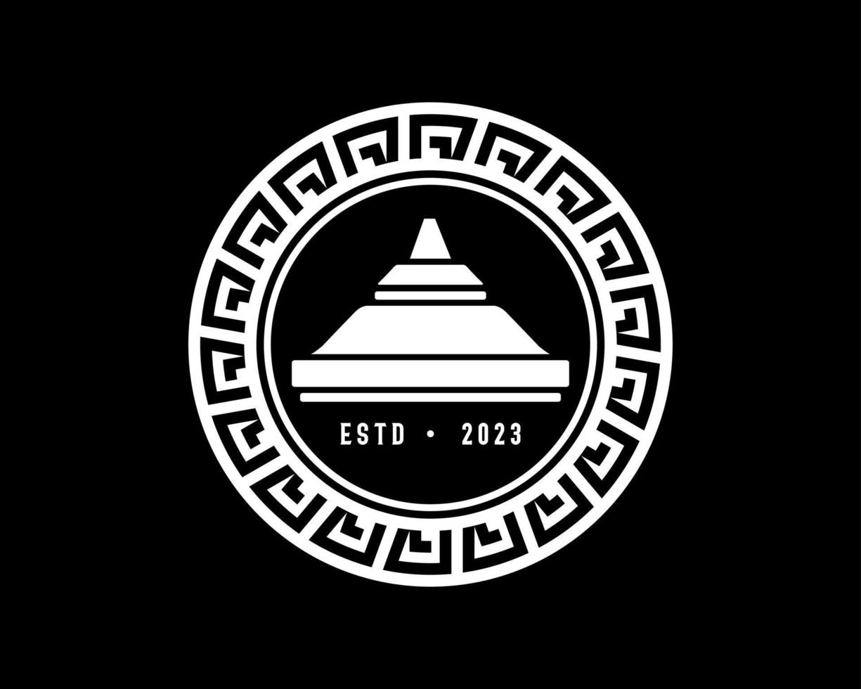 ancien timbre badge ancien grec Cadre frontière classique temple se ruiner monument saint vecteur logo conception