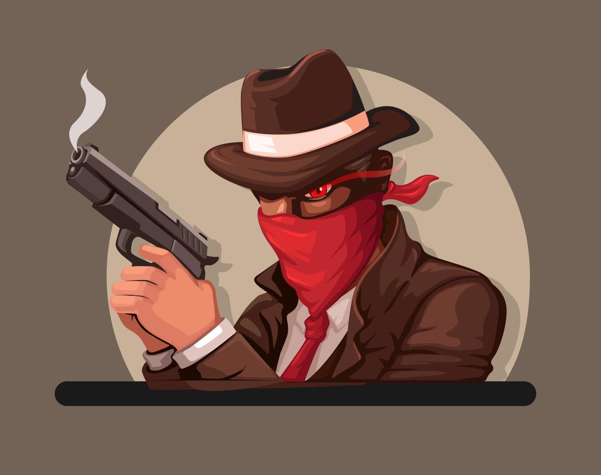 mafia porter masque et en portant pistolet personnage mascotte dessin animé illustration vecteur