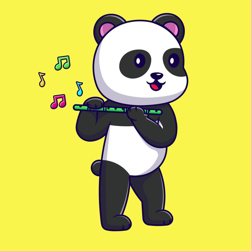 mignonne Panda en jouant bambou flûte dessin animé vecteur Icônes illustration. plat dessin animé concept. adapté pour tout Créatif projet.