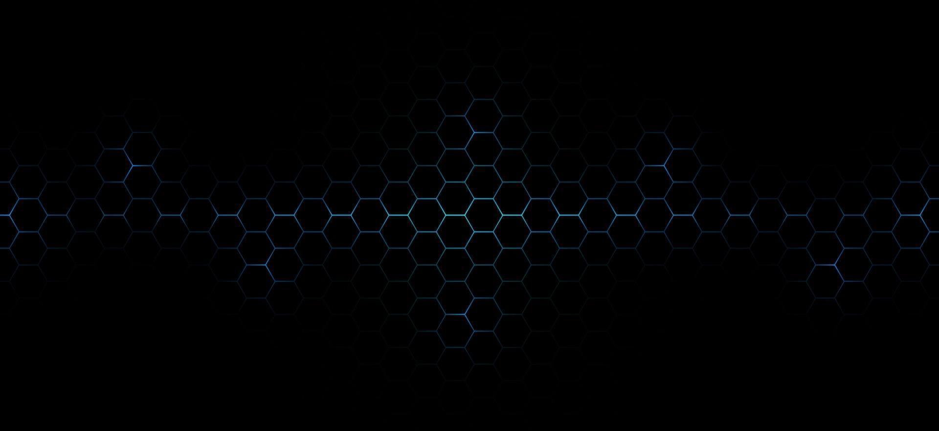 technologie abstraite concept futuriste modèle d'hexagones sombres avec une énergie lumineuse bleue éclatante clignote sous fond hexagonal. vecteur