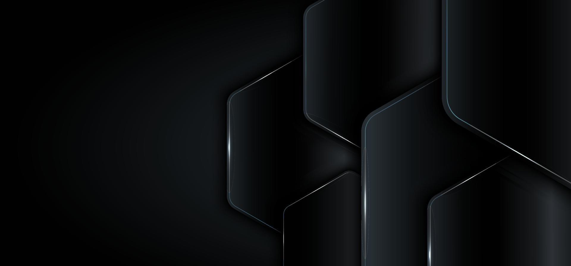 bannière web template 3d géométrique noir métallique avec concept de technologie de lumière bleue vecteur