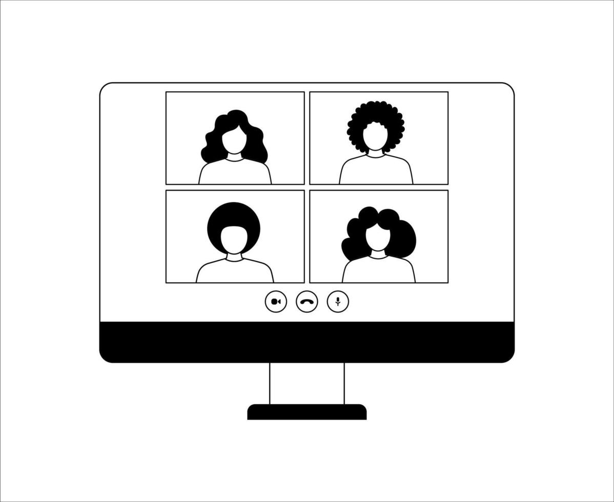 modèle ui ux pour l'application de vidéoconférence et de réunion sur le bureau. quatre utilisateurs vecteur