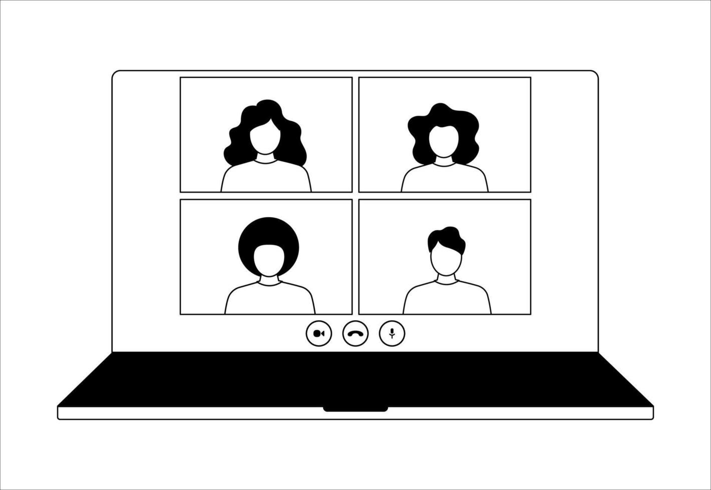 vidéo conférence symbole avec quatre utilisateurs. réunion icône avec gens vecteur