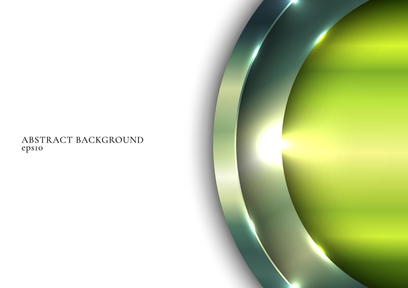 Cercle brillant métallique vert 3d se chevauchant avec éclairage sur fond d'espace blanc vecteur