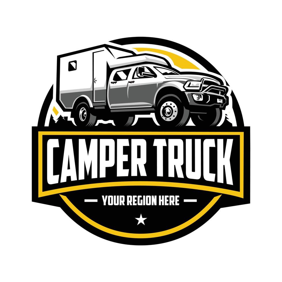 campeur un camion par la route un camion vecteur cercle emblème logo modèle. meilleur pour Extérieur aventure automobile sport en relation logo et T-shirt conception