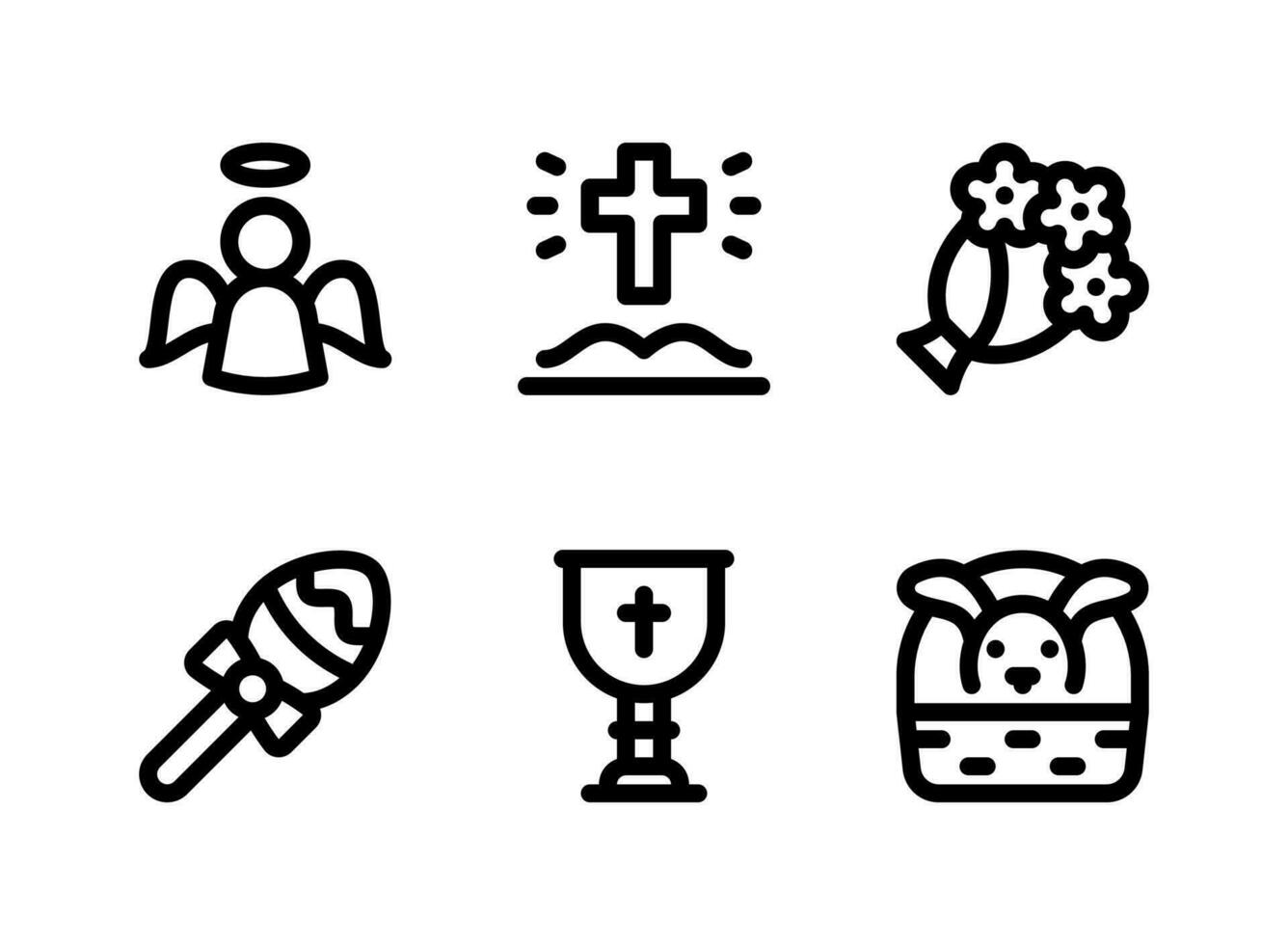 ensemble simple d'icônes solides vectorielles liées à Pâques. contient des icônes comme ange, bible ouverte, bouquet, gobelet et plus. vecteur