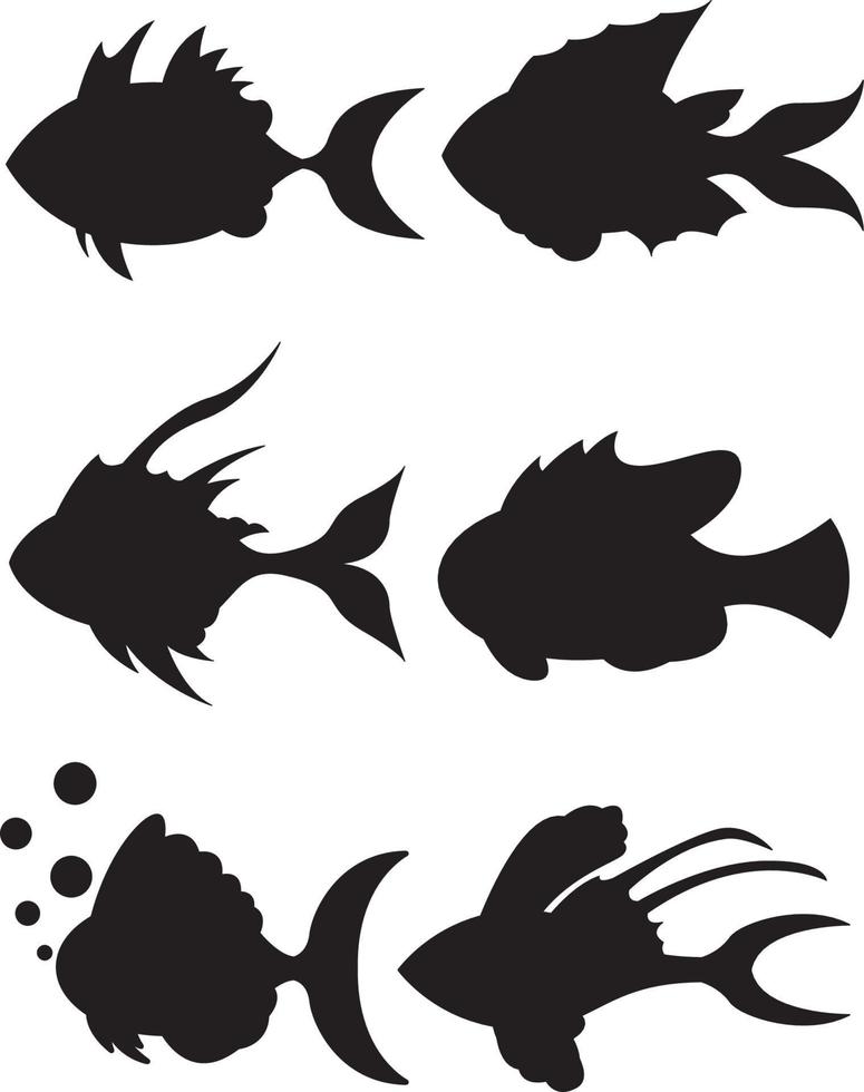 dessin animé tropical poisson silhouette vecteur
