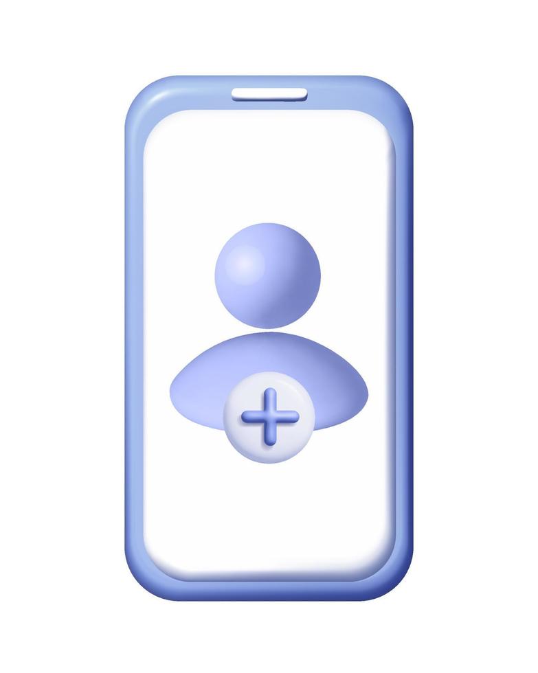 3d ajouter utilisateur avatar créer groupe symbole dans téléphone. Nouveau profil Compte téléphone intelligent. gens bleu icône et plus social médias. humain, la personne branché et moderne vecteur dans 3d style engrener